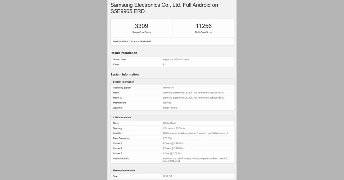 Samsung Exynos 2600 Geekbench scores revealed